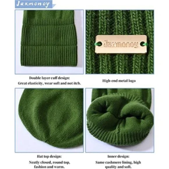 CASHMERE Slouchy Beanies for Women Winter Lightweight, Green - Picture 3 of 5